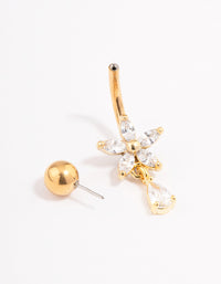 Gold Plated Surgical Steel Cubic Zirconia Flower Pear Belly Ring - link has visual effect only