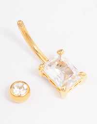 Gold Plated Surgical Steel Cubic Zirconia Classic Square Claw Belly Ring - link has visual effect only