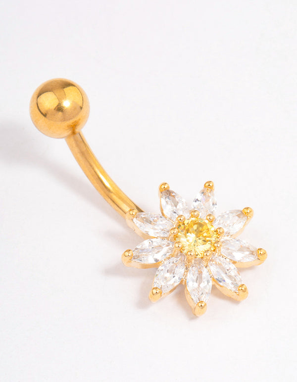 Gold Plated Surgical Steel Cubic Zirconia Cluster Small Belly Ring