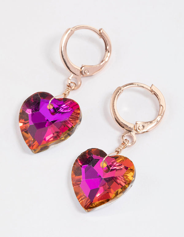 Pink Statement Diamante Heart Huggie Earrings