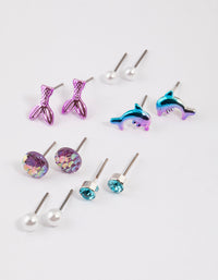 Kids Silver Dolphin Stud Earrings 6-Pack - link has visual effect only