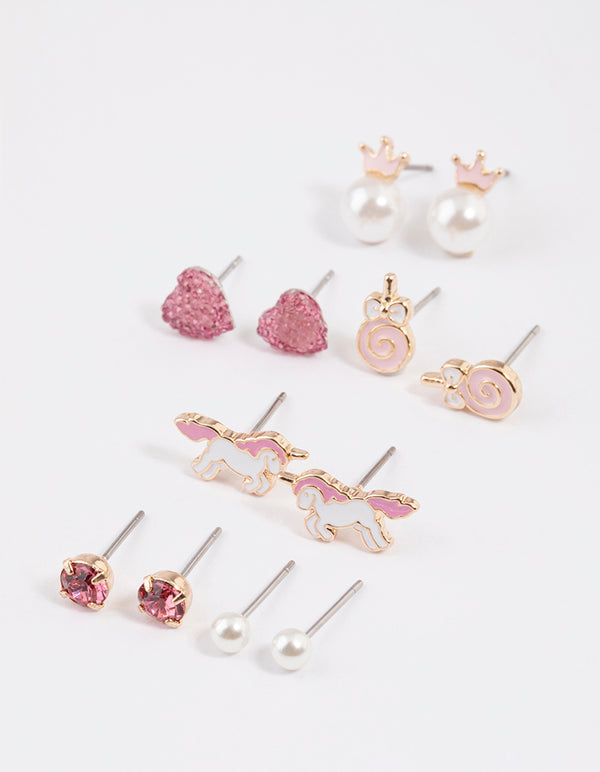 Kids Pink Pop Corn Stud Earrings 6-Pack