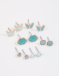 Kids Crown Butterfly Stud Earrings 6-Pack - link has visual effect only