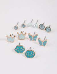 Kids Crown Butterfly Stud Earrings 6-Pack - link has visual effect only