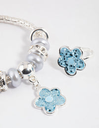 Kids Stretch Glitter Flower Bracelet & Ring Set - link has visual effect only