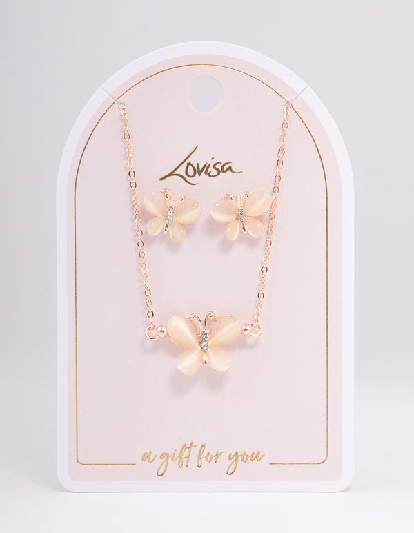 Rose Gold Cateye Butterfly Jewellery Set