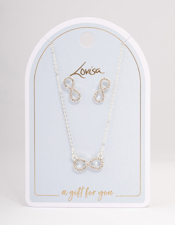 Silver Diamante Infinity Jewellery Set