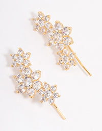 Gold Plated Cubic Zirconia Triple Flower Cuff Earrings - link has visual effect only