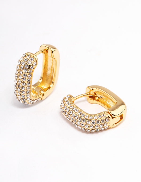 Gold Plated Square Pave Hoop Earrings