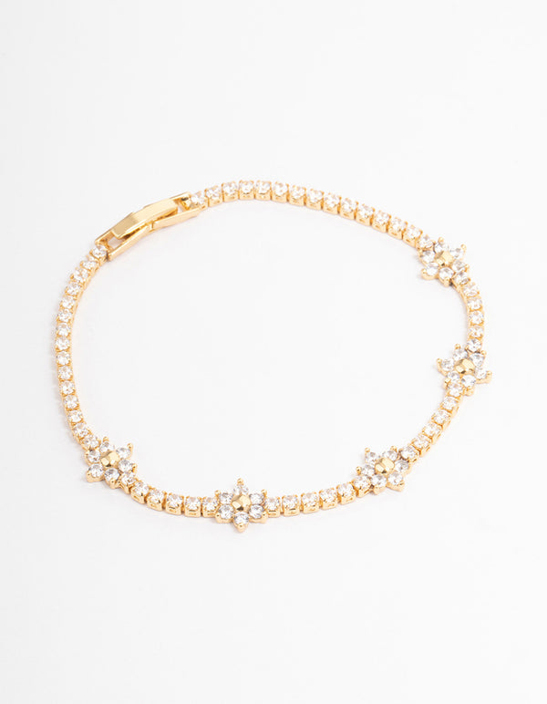 Gold Plated Flower Cupchain Tennis Bracelet