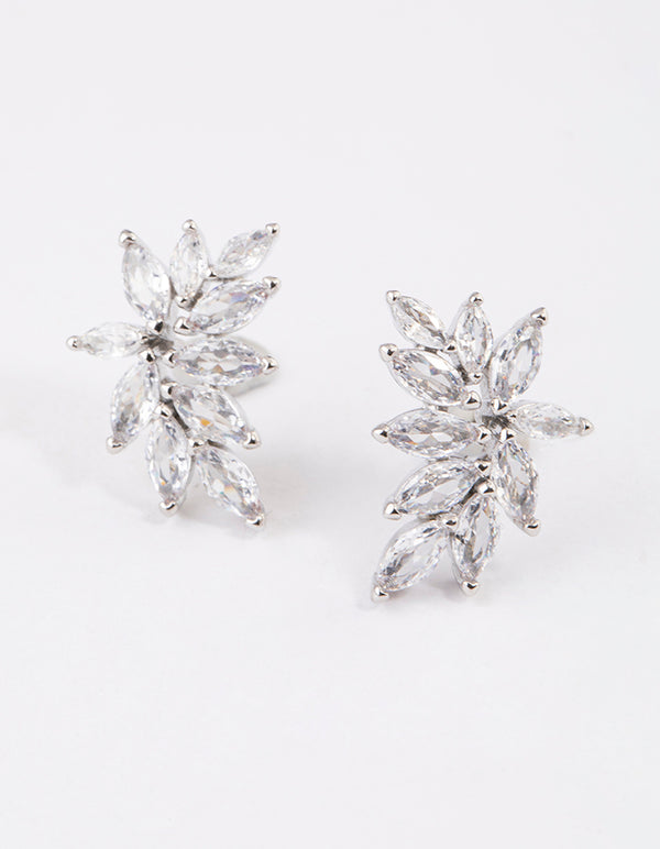 Rhodium Cubic Zirconia Navette Mini Stud Earrings