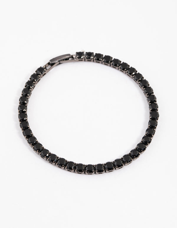 Gunmetal Cubic Zirconia Round Cup Chain Bracelet