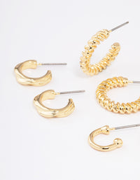 Gold Plated Textured Chunky Hoop Earrings 4-Pack - link has visual effect only