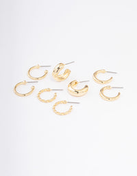 Gold Plated Smooth Chunky Hoop Earrings 4-Pack - link has visual effect only