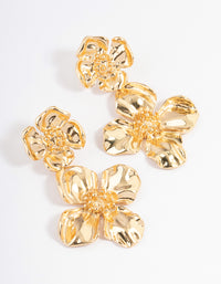 Gold Plated Double Gradual Flower Drop Earrings - link has visual effect only