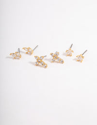 Gold Plated Cubic Zirconia Cross & Star Stud Earrings Pack - link has visual effect only