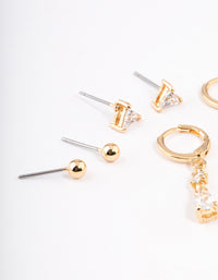 Gold Plated Cubic Zirconia Triangle & Drop Earrings Pack - link has visual effect only