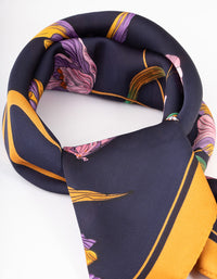 Navy Fabric Flower & Ribbon Scarf - link has visual effect only