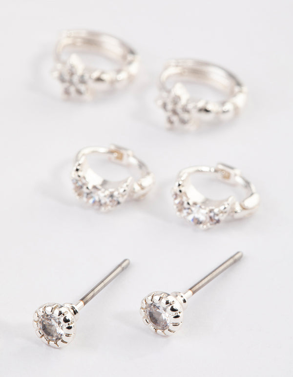 Silver Celestial Diamante Stud Earrings Pack