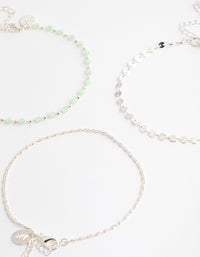 Silver Mixed Beaded & Disc Chain Anklet Pack - link has visual effect only