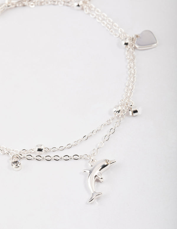 Silver Animal & Diamante Charm Anklet Pack