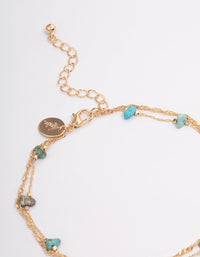 Gold Turquoise Stone Twisted Chain Anklet - link has visual effect only