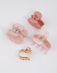 Mixed Fluffy Heart Claw Clip 4-Pack - link has visual effect only