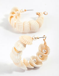 Gold Nestled Pearl Hoop Earrings - link has visual effect only