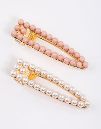 Pearl Beaded Snap Hair Clips Pack - link has visual effect only