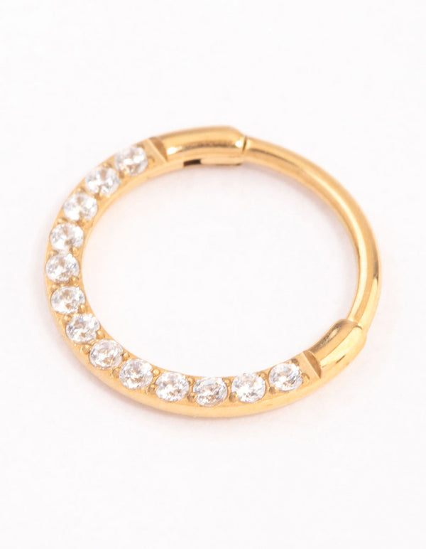 Gold Plated Titanium Cubic Zirconia Clicker Ring 8mm