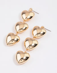 Gold Triple Puffy Heart Drop Earrings - link has visual effect only