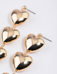 Gold Triple Puffy Heart Drop Earrings - link has visual effect only