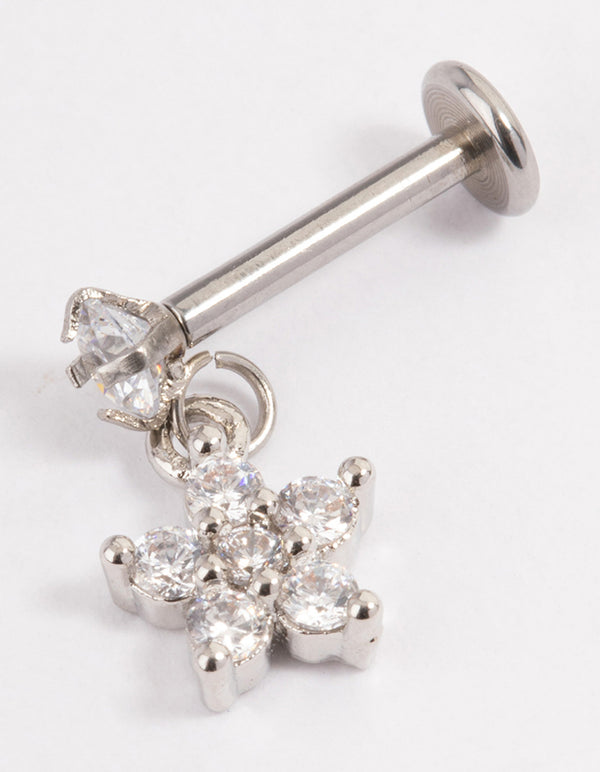 Surgical Steel Cubic Zirconia Flower Drop Flat Back