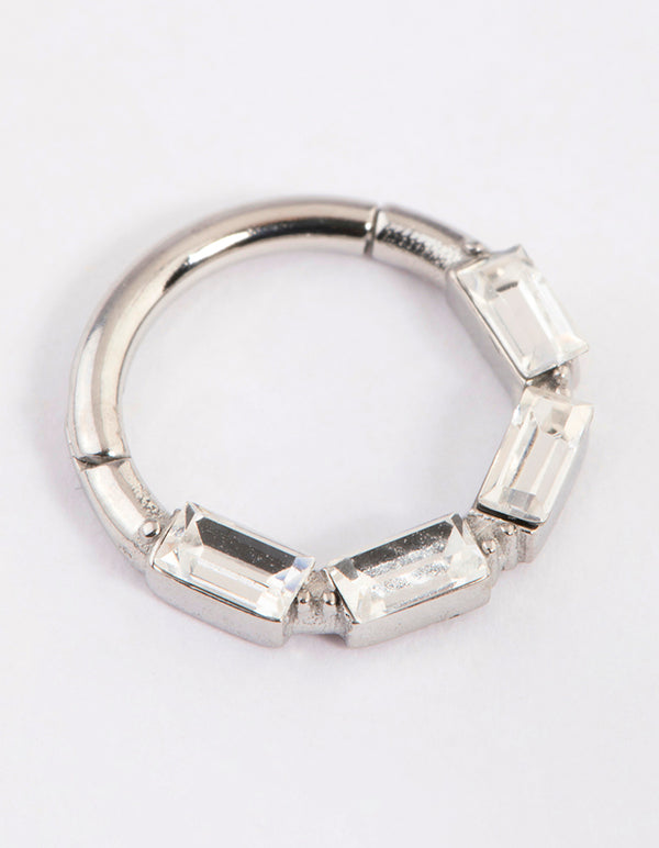 Surgical Steel Crystal Baguette Clicker Ring