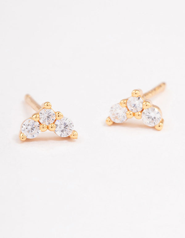 Gold Plated Sterling Silver Cubic Zirconia Classic Trio Earrings