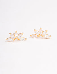 Gold Plated Sterling Silver Cubic Zirconia Fan Stud Earrings - link has visual effect only