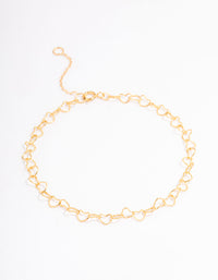 Gold Plated Sterling Silver Linked Hearts Bracelet - link has visual effect only