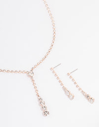 Rose Gold Cup Chain Diamante Y-Shape Necklace & Drop Earrings Jewellery Set - link has visual effect only