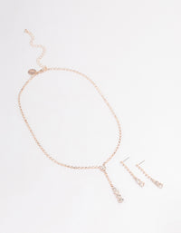 Rose Gold Cup Chain Diamante Y-Shape Necklace & Drop Earrings Jewellery Set - link has visual effect only