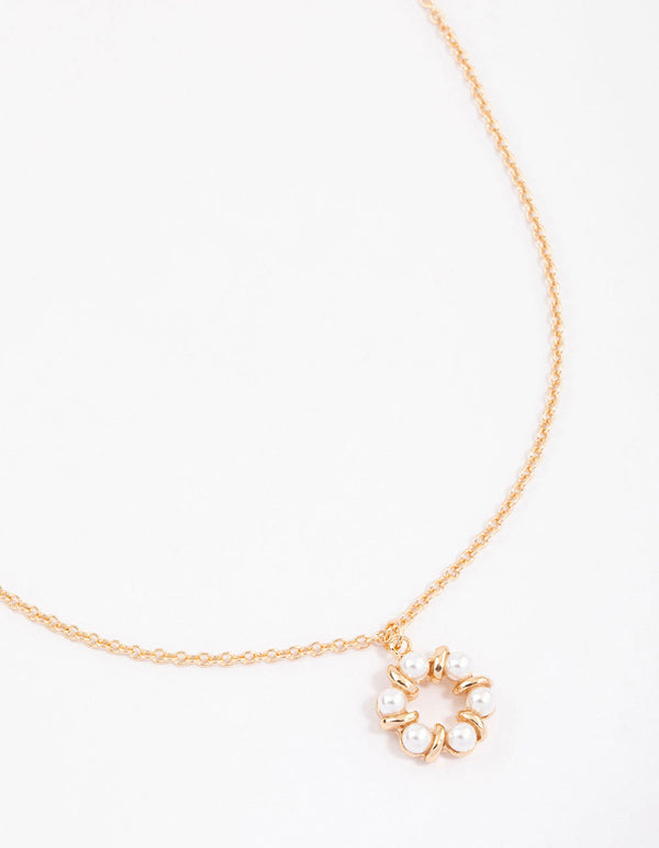 Gold Open Pearl Circle Short Necklace