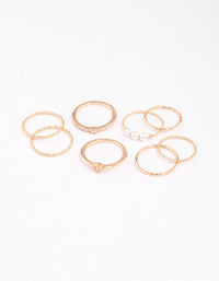 Gold Fine Diamante Cut Pearl Ring Pack - link has visual effect only