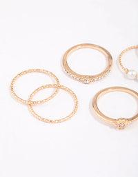 Gold Fine Diamante Cut Pearl Ring Pack - link has visual effect only