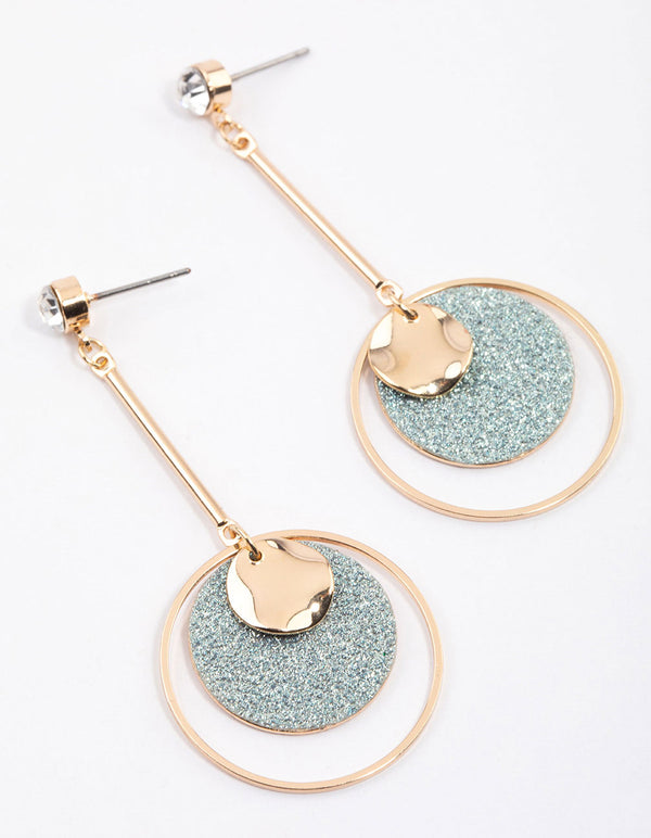 Blue Stack Glitter Disc Drop Earrings