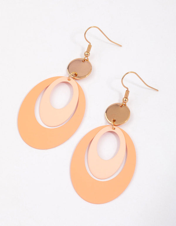 Blush Open Oval Disc Drop Earrings