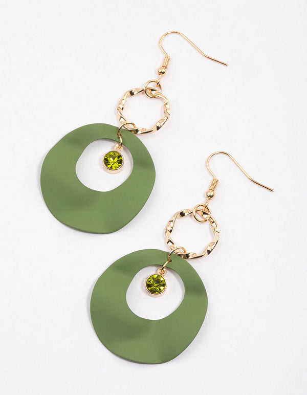 Green Open Wave Disc Drop Earrings