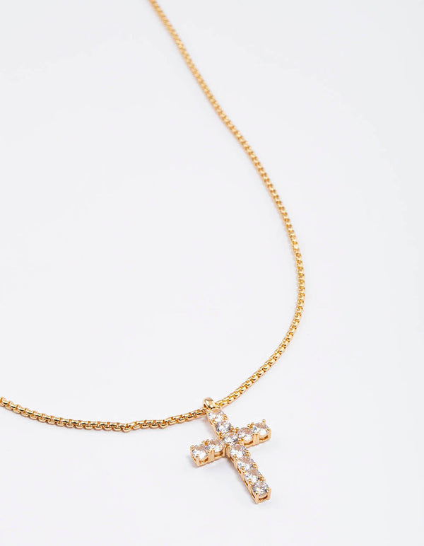 Waterproof Gold Plated Waterproof Stainless Steel Cubic Zirconia Cross Necklace