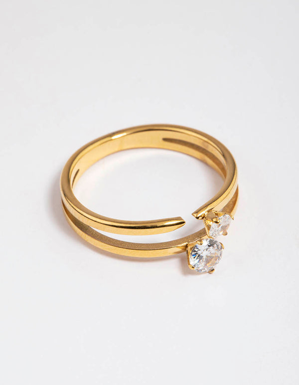 Waterproof Gold Plated Classic Cubic Zirconia Offset Ring