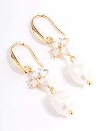 Gold Plated Cubic Zirconia & Freshwater Pearl French Drop Earrings - link has visual effect only