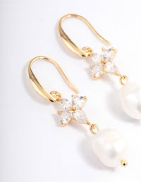 Gold Plated Cubic Zirconia & Freshwater Pearl French Drop Earrings - link has visual effect only