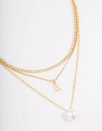 Gold Plated Cupchain Diamante & Freshwater Pearl Layered Necklace - link has visual effect only